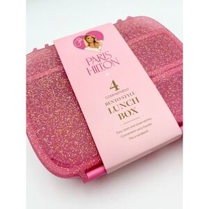 Paris Hilton Bento Lunch Box 4 Compartment Pink Glitter Easy Carry Handle‎